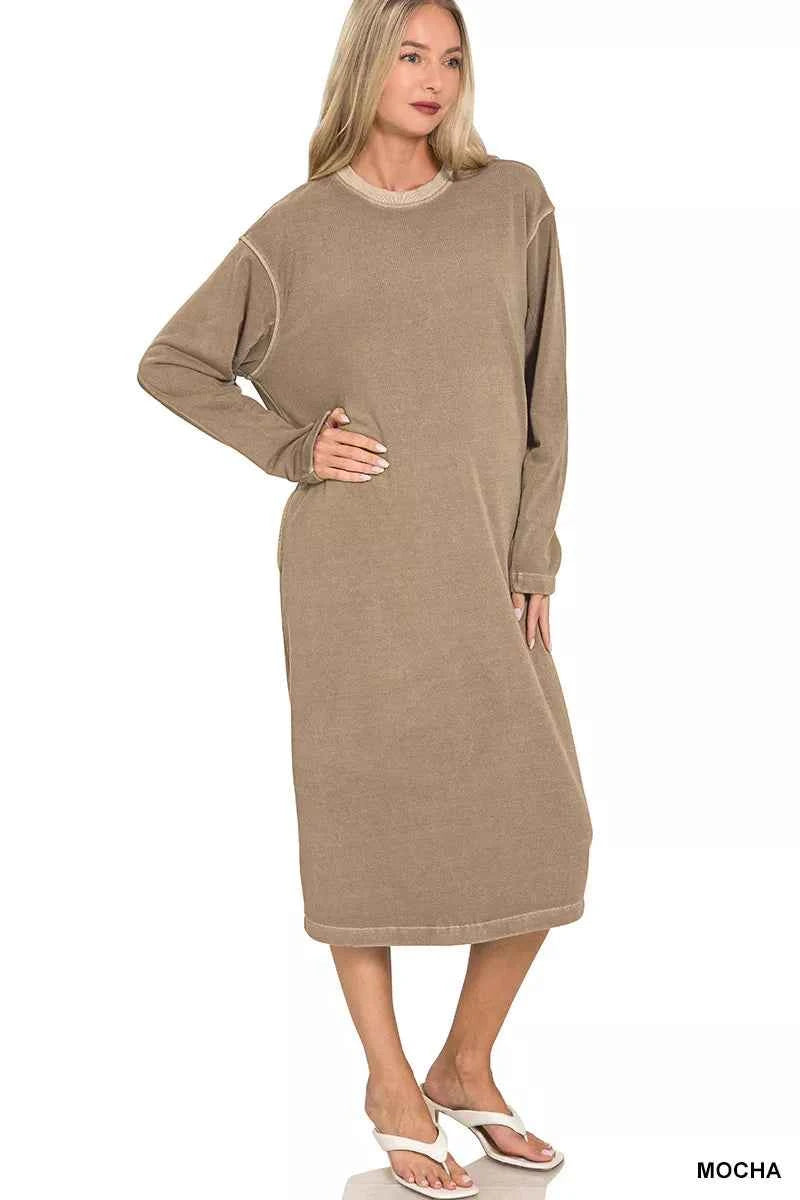 Zenana Soft Fleece Pigment Dye Sweatshirts Dress MOCHA b18ec477-d66c-4079-8fc8-e74870c5aa55-Max-Origin
