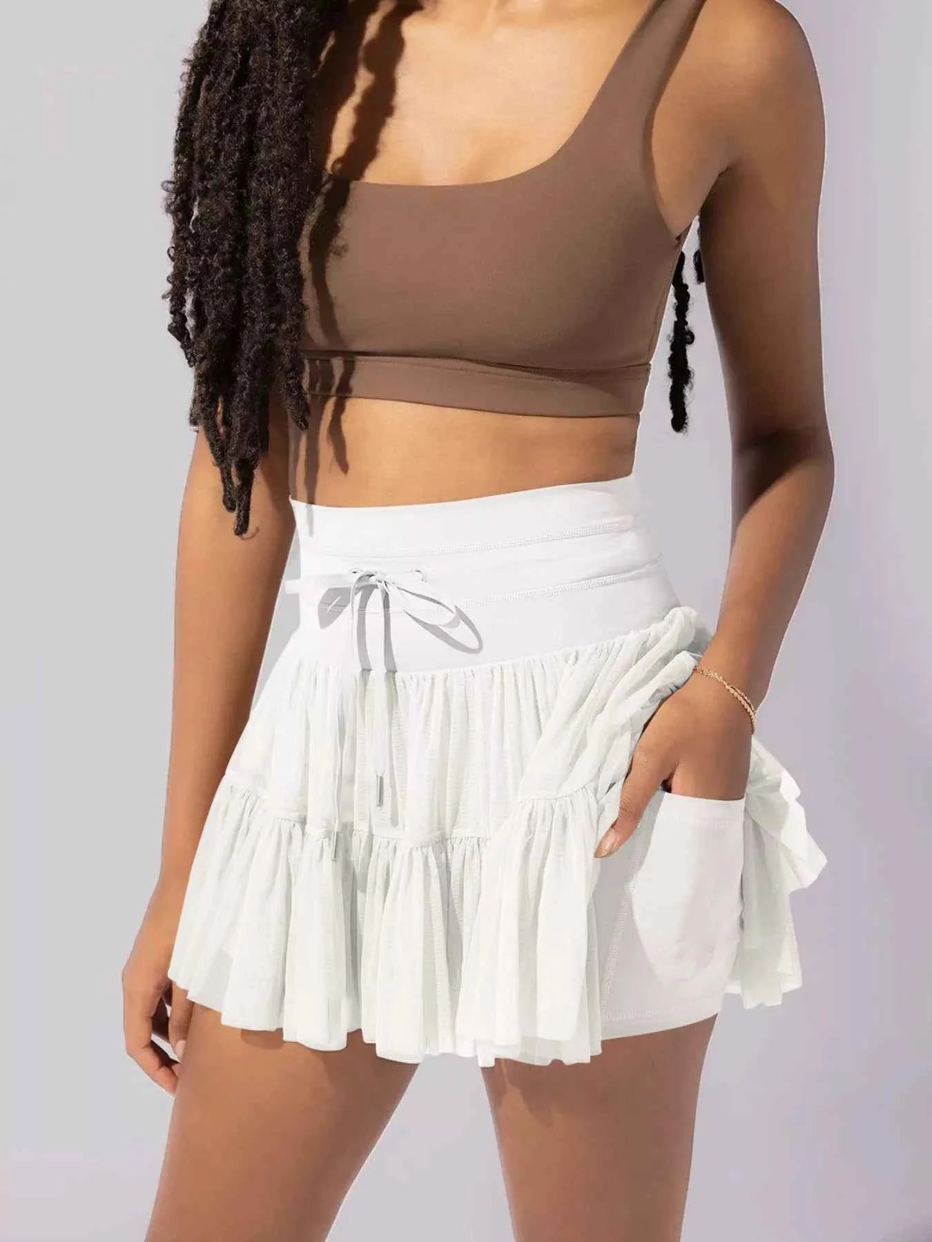 Tiered Skort with Drawstring White b19b549e-eb59-4b31-a21d-9a1a0e240771-Max-Origin