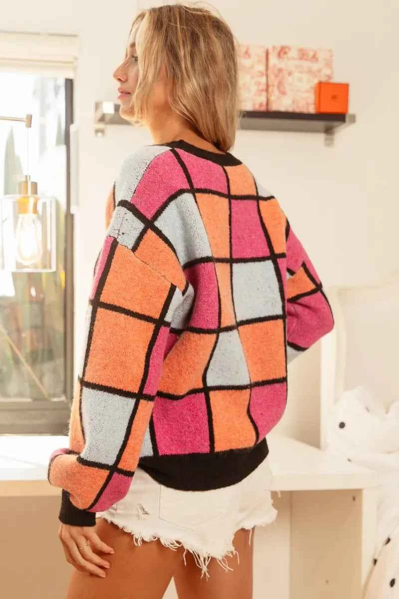 BiBi Multi Color Checker Pattern Sweater b1a044c9bdb849848e2cbd52aec02915-Max-Origin