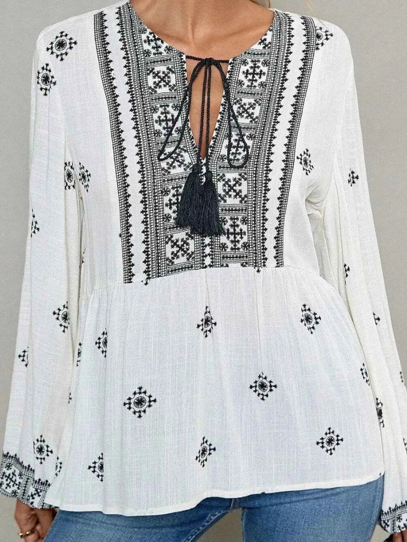 Tie Front Long Sleeve Blouse b1ac046a5c244eafbd0b0a90d0baaba6-Max-Origin