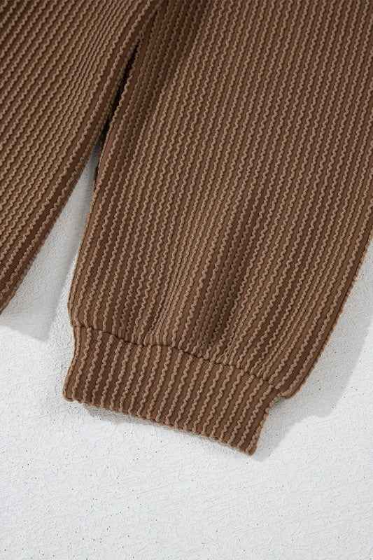 Corded Knit Long Sleeve Top and Shorts Set b1b10fdb-5d83-411d-a508-de63d69983bc