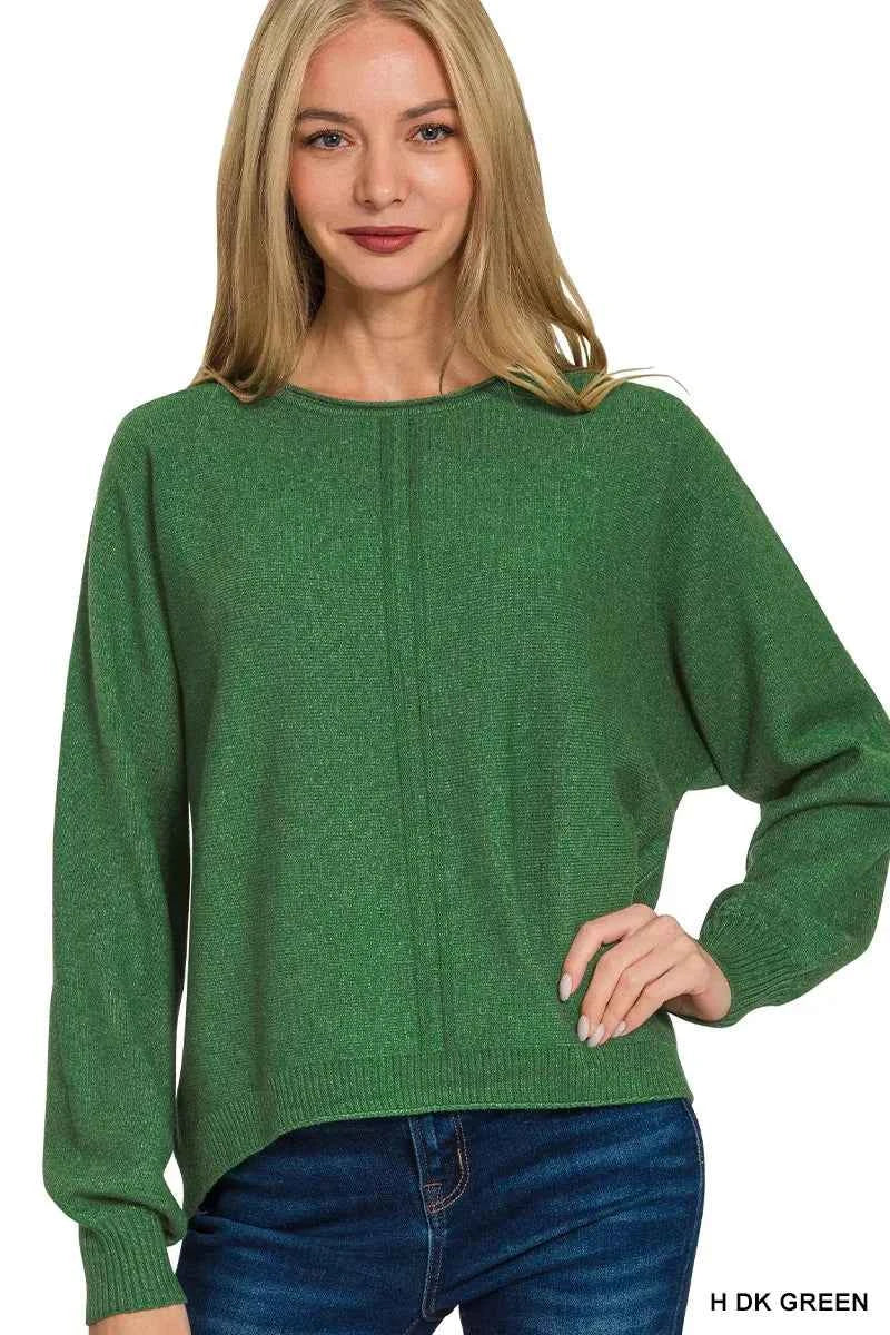 Zenana Viscose Front Seam Round-Neck Sweater H DK GREEN b1bad520-8253-4310-a3ef-de2d52ecd89d-Max-Origin