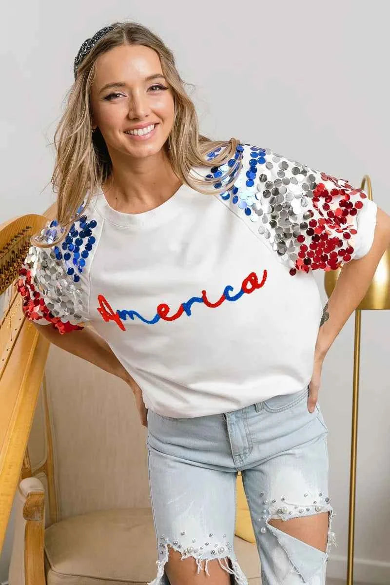 BiBi America Letter Applique Spangle Puff Sleeves Top b1bfb8e9aef34a6e8757337ef68dccbc-Max-Origin