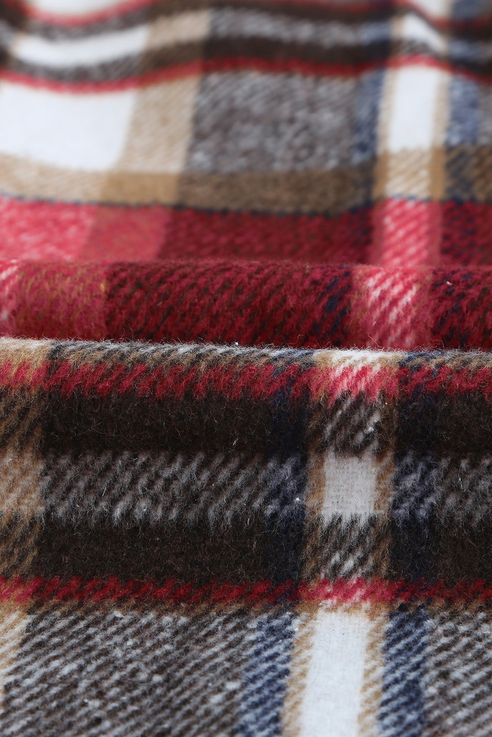 Red Plaid Button Front Pocket Shirt Shacket Red 100%Polyester b206bb067722afaa