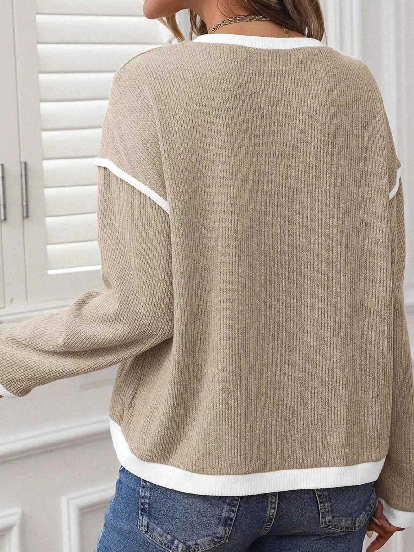 Contrast Color Trim Knit Drop Shoulder Loose Top b21105a3114641f186c723987ab96488-Max-Origin