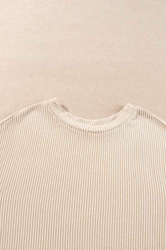 Corded Knit Long Sleeve Top and Shorts Set b2156e3d-29b2-484c-8cea-514d82c718a1