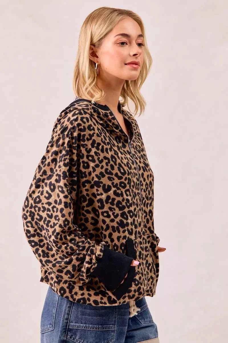 BiBi Leopard Print Waffle Half Zip Up Hoodie W Pocket b258369fbf58484d9e77985ed4714423-Max-Origin