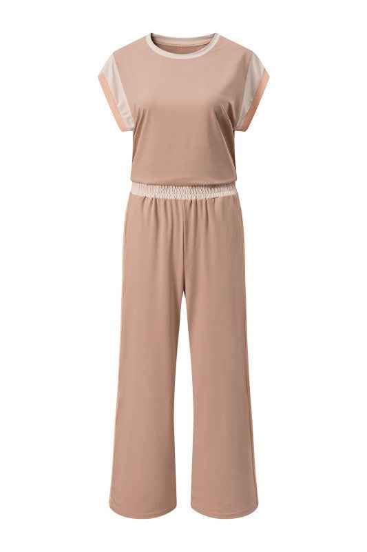 Colorblock Cap Sleeve Tee and Pants Set b26bb3d8-6ff0-43d0-a305-7ad26011d00b