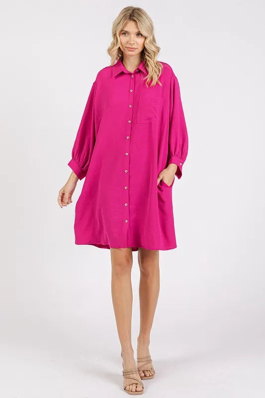 Mittoshop Airflow 3/4 Sleeve Buttoned Shirt Mini Dress b2855b2b-3420-40b5-9a3e-1825ae9222b7-Max