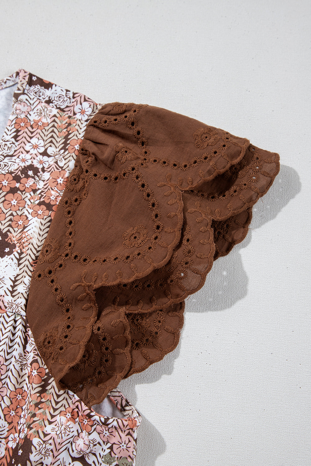 Khaki Floral Patchwork Flowy Sleeve Plus Size Blouse b2884c6fec75b2bb