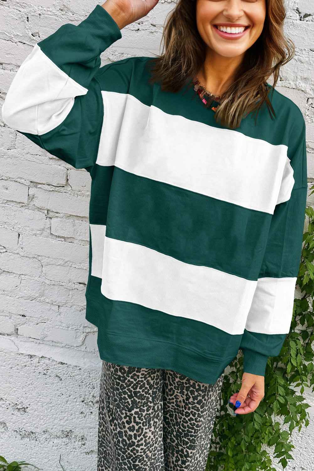 Evergreen Colorblock Drop Shoulder Baggy Sweatshirt b2b17ee5d2c37e2d