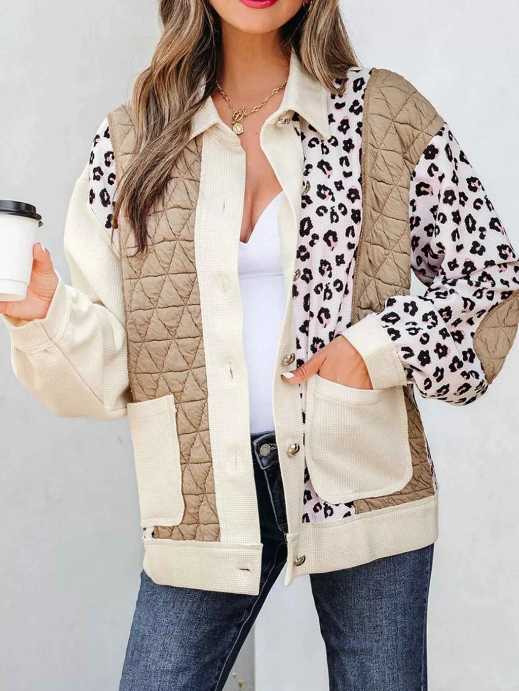 Leopard Waffle Quilted Patchwork Button Front Jacket b2bfa9c3-25a1-41de-ba5d-70c38bfa62e6-Max-Origin
