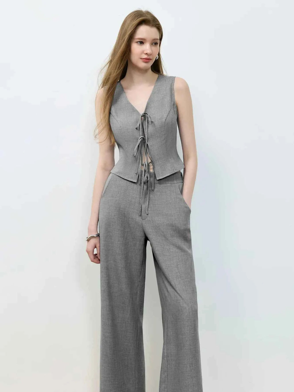 Tie Front Vest and Wide Leg Pants Set Gray b2dd3e95-cf3e-4c0f-84aa-ce7eed594023-Max-Origin