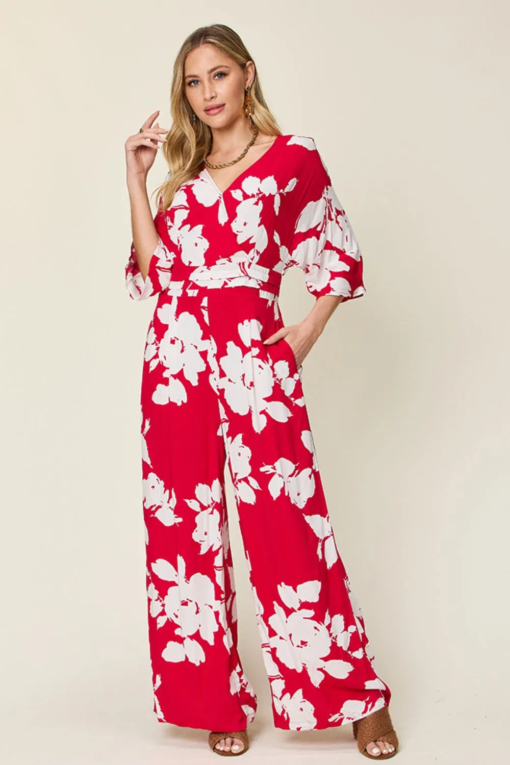 Double Take Full Size Printed Tie Back Wide Leg Jumpsuit Deep Rose b3117d4c-b681-4e34-88bc-c3326c8d4425-Max