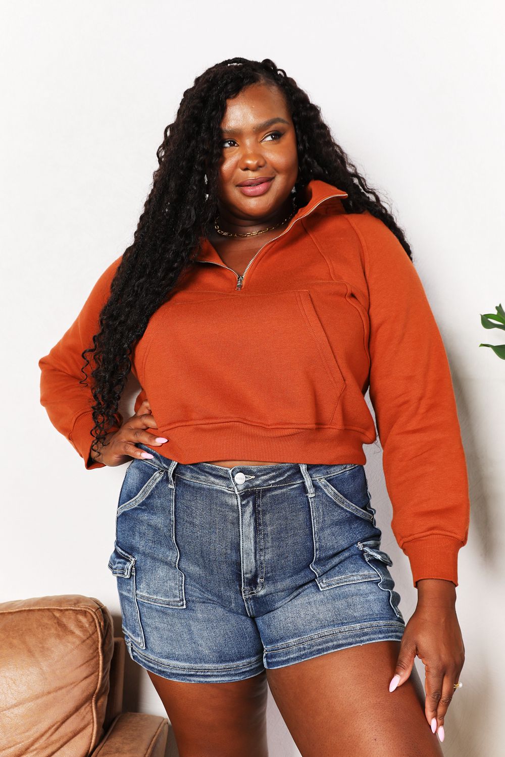 Double Take Half-Zip Long Sleeve Hoodie b31d05d514e04492855f3b38f559c935-Max