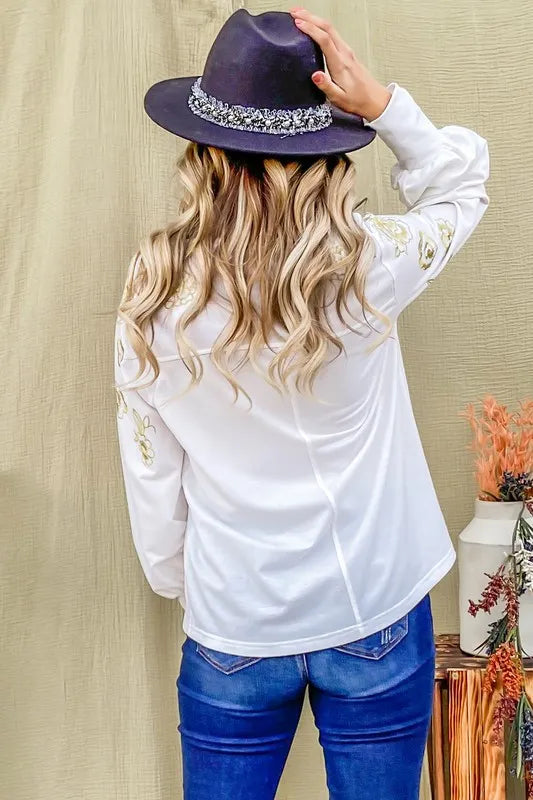 And The Why Flower Gold Embroidery Shoulder Detailed Top b3455b34748f4e71b0a63ddc38138fcc-Max-Origin