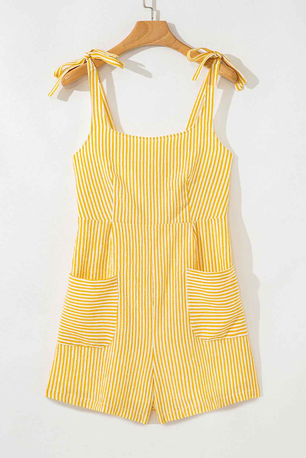 Yellow Stripe Tie Strap Smocked Back Wide Leg Romper b352c062075d0ca7