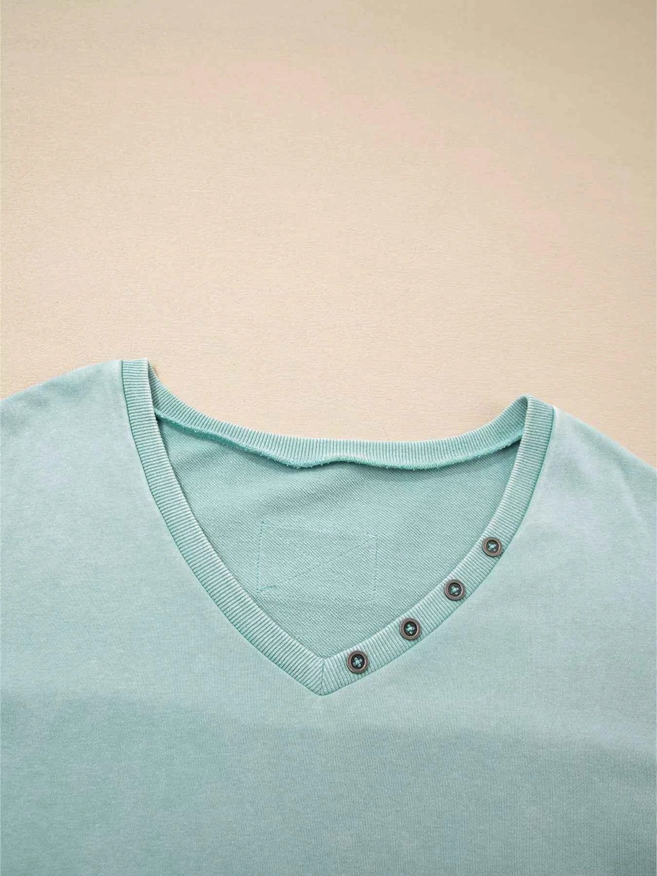 Mineral Wash Exposed Seam Buttoned V Neck Top b36f0082f4664072974ef7fb7c045381-Max-Origin