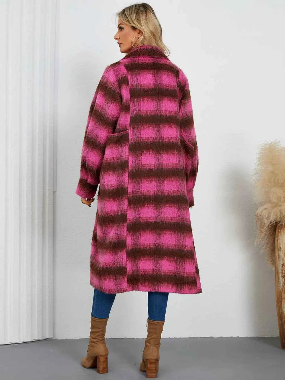 Contrast Double-Breasted Long Sleeve Longline Coat b3713cab-51a9-4841-8e61-ab5784b540b5-Max
