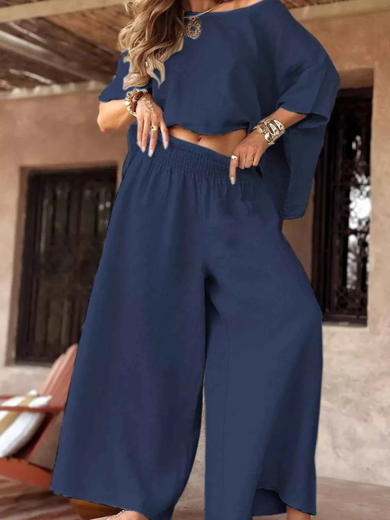 Full Size Boat Neck Top and Wide Leg Pants Set Plus Size Navy Blue b3753d0c2bab476c97042e5b9836d00b-Max-Origin