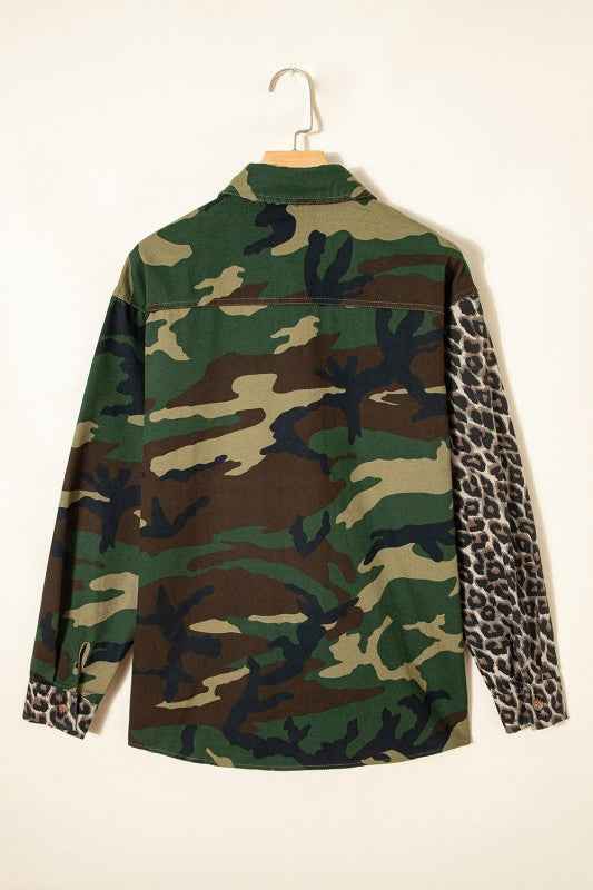 Leopard Camo Patchwork Oversized Shacket