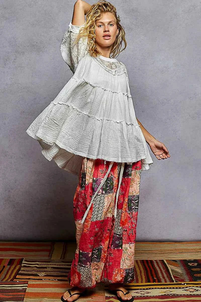 POL Lace Detail Tiered Round Neck Half Sleeve Blouse b3a52bd1-8c30-42b5-bfff-c341fce344b7-Max-Origin
