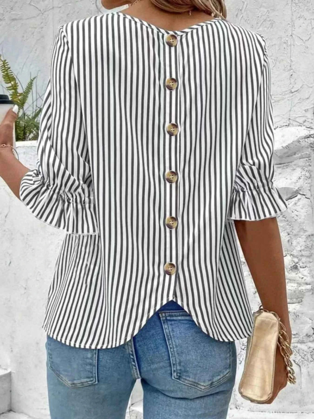 Striped Round Neck Half Sleeve Casual Blouse b3ec2f32-aa50-4222-94de-eeac3a71c474-Max-Origin