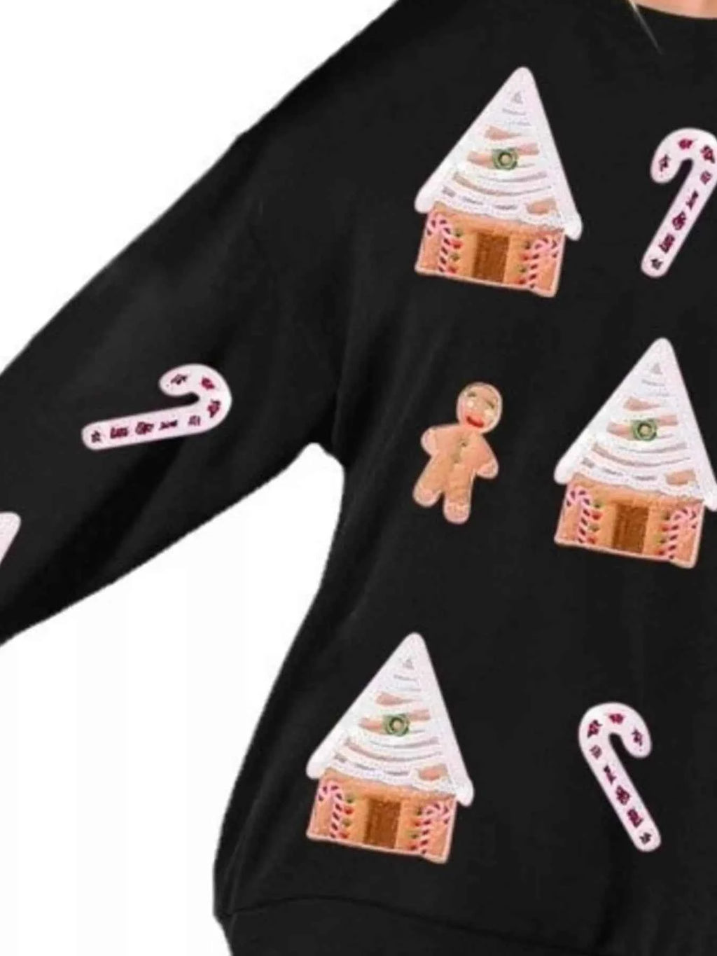 Christmas Gingerbread House Sequin Sweatshirt b3f5def6-6ab7-456c-8700-1ff9d1e19265-Max-Origin