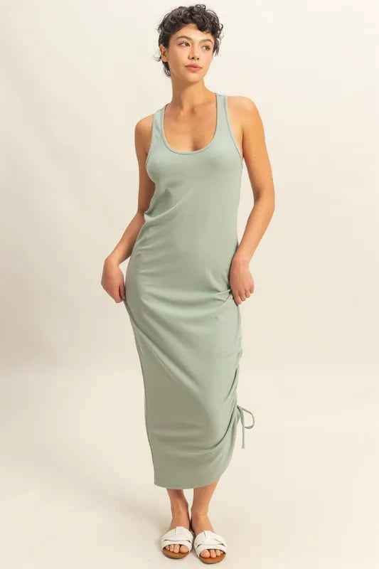 HYFVE Scoop Neck Side Tie Detail Midi Dress SAGE GREEN b40403b2eb6d4ae79e39f30ec0d78f99-Max-Origin