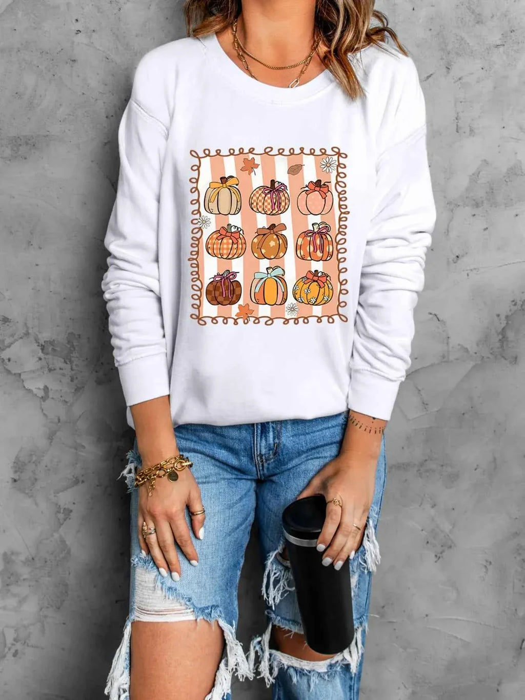 Pumpkin Graphic Round Neck Sweatshirt b4086889d7834a7ebfcc89d548c3a39d-Max-Origin