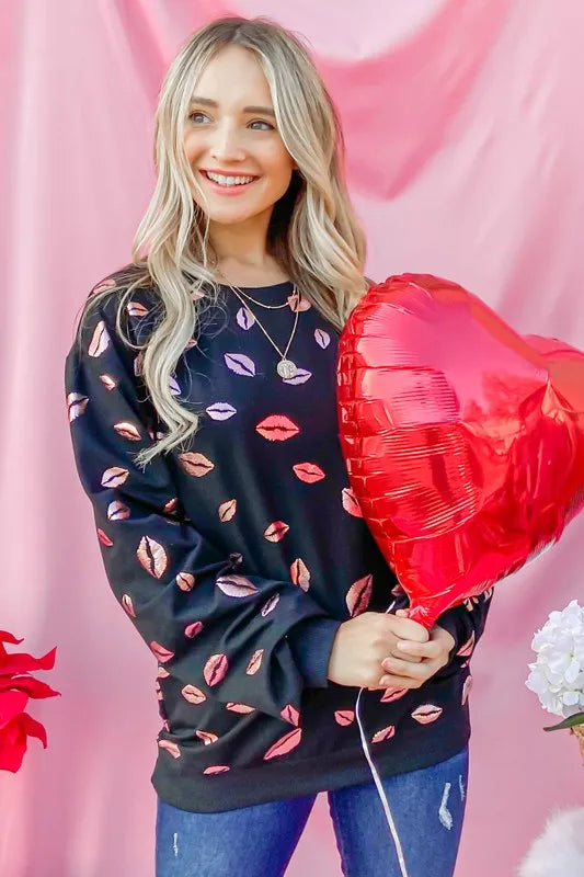 And The Why Kiss Pink Foil Allover Print Pullover Sweatshirts BLACK b409b3899ea94a3fa6269bd12b9a1738-Max-Origin