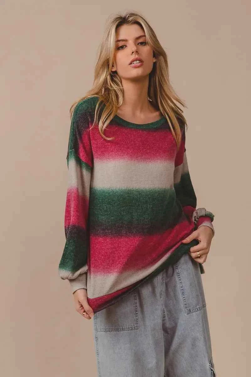 BiBi Striped Gradation Print Knit Top b40d15dbbb474df4b797f81fc3488a8e-Max-Origin
