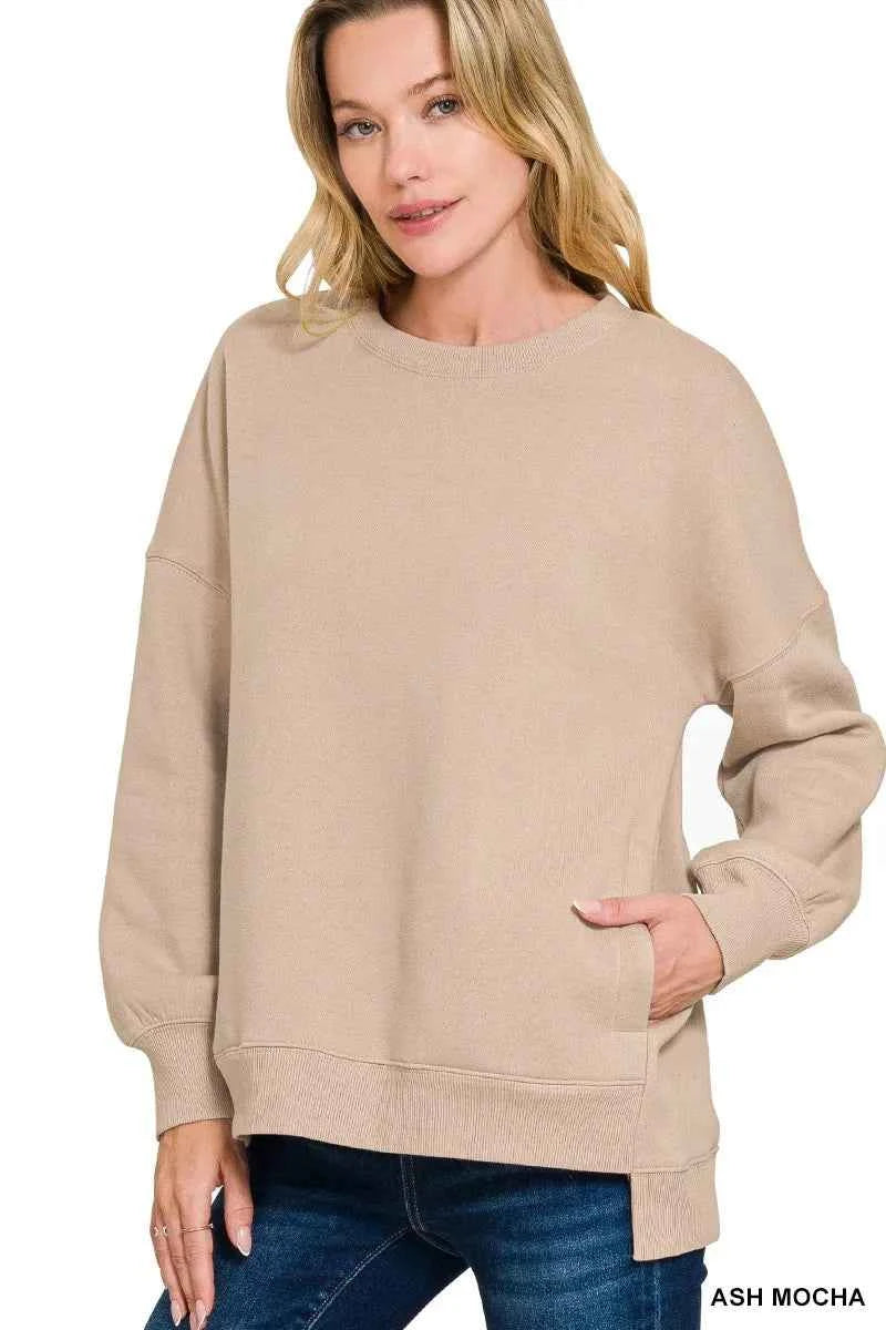 Zenana Full Size Fleece Hi-low Boyfriend Sweatshirts with Pockets Plus Size b427254d0e7c4524a4f34f9e85d73fb5-Max-Origin