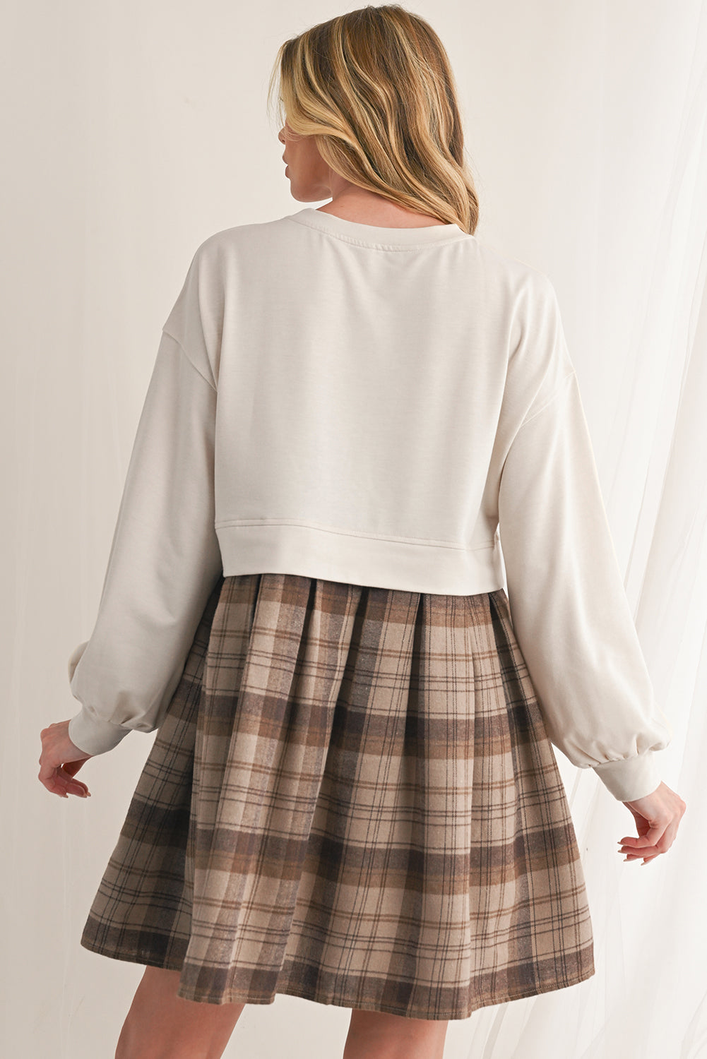Black Plaid Patchwork High Waist Sweatshirt Mini Dress b43b477e62c436c3