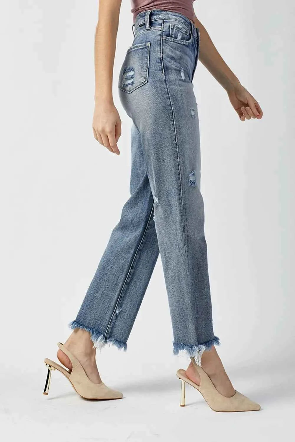 RISEN High Waist Raw Hem Straight Jeans b46f1a54-0b2b-429d-b62b-de0932a2a5b7-Max