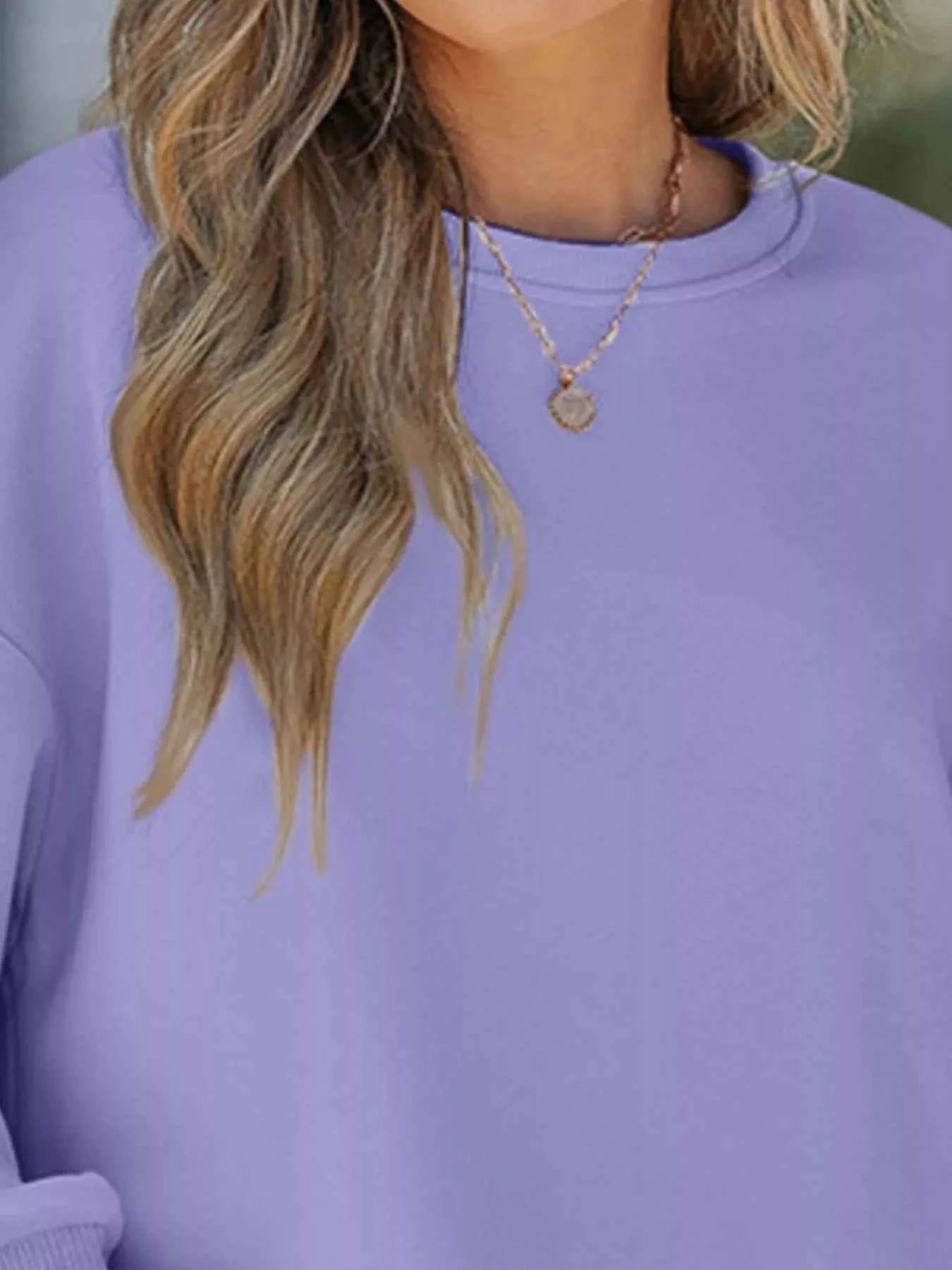 Side Slit Round Neck Long Sleeve Sweatshirt Purple b47934d7-ad29-4b82-b63e-455d68688407-Max-Origin