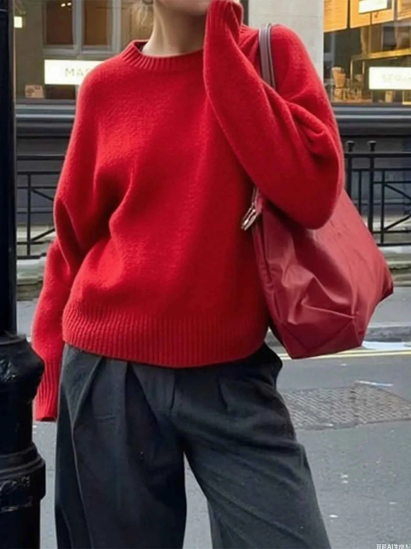 Ribbed Crewneck Drop Shoulder Sweater Red b48ec2caac37462e8bfdd7e923fdd90b-Max-Origin