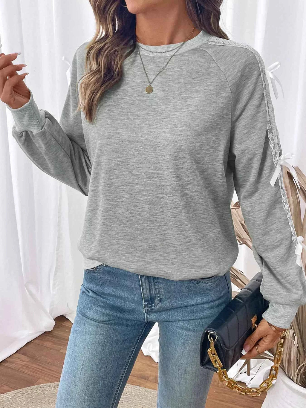 Lace Detail Round Neck Sweatshirt b4970bcc8d4a452aa66c3d2da819dc6d-Max-Origin