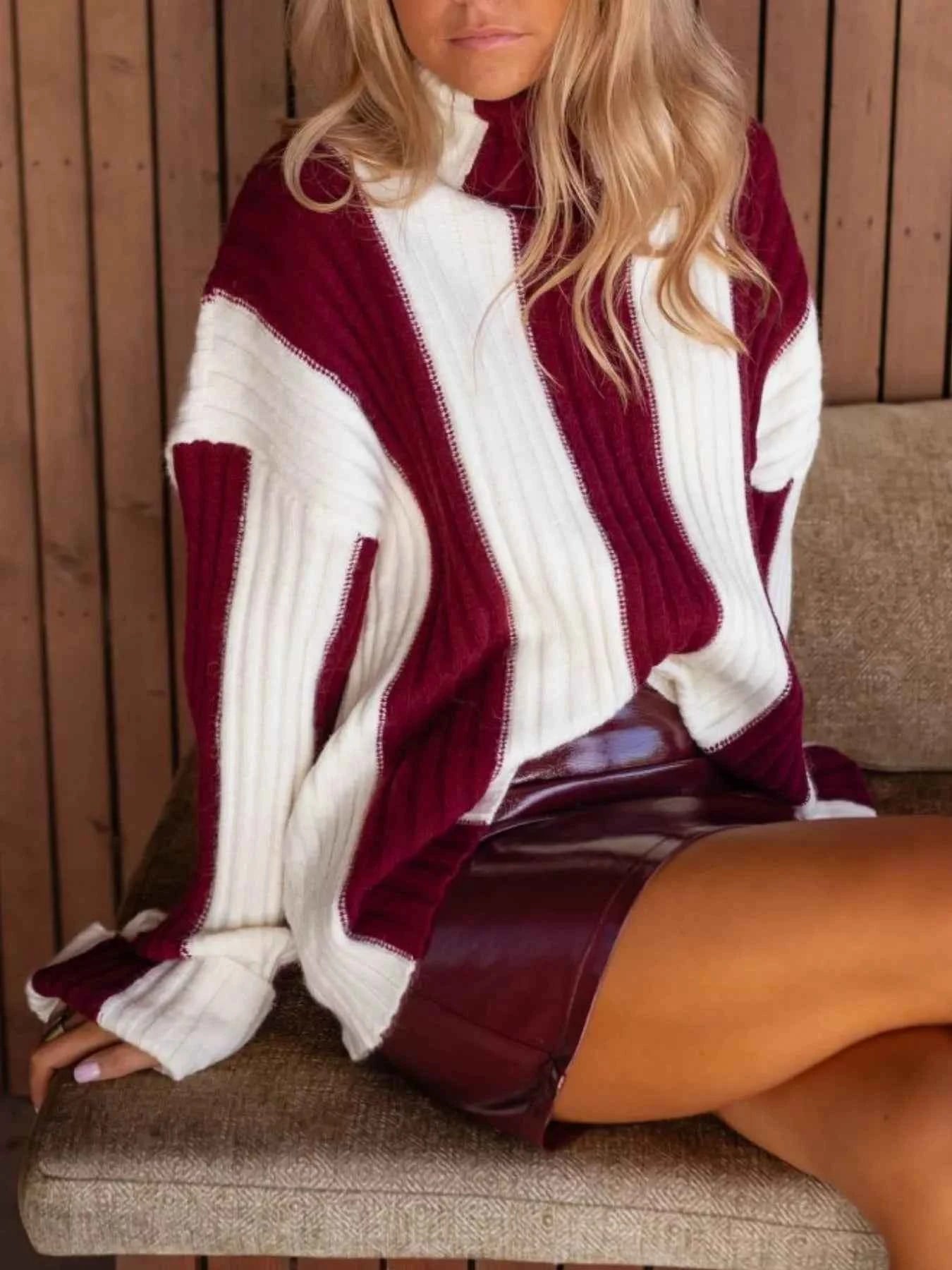 Color Block Ribbed Turtleneck Sweater b4aeeab1-da85-4998-89bf-66b854b8bd57-Max-Origin