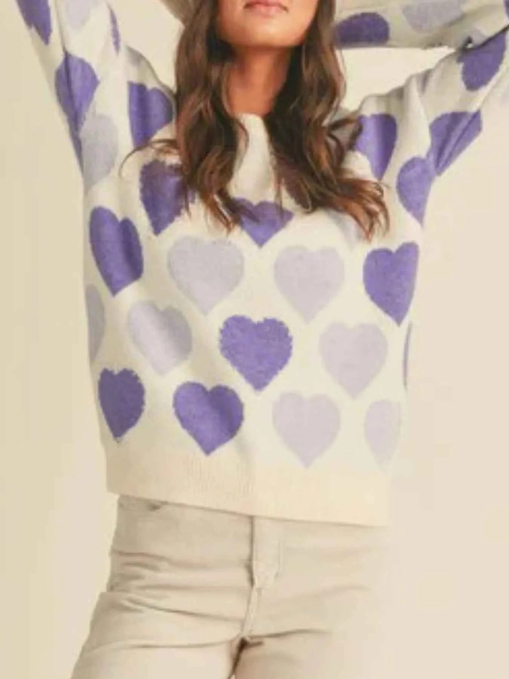 Heart Ribbed Hem Long Sleeve Sweater b4bab6e0-38f4-4058-b89f-43738aad97c4-Max-Origin