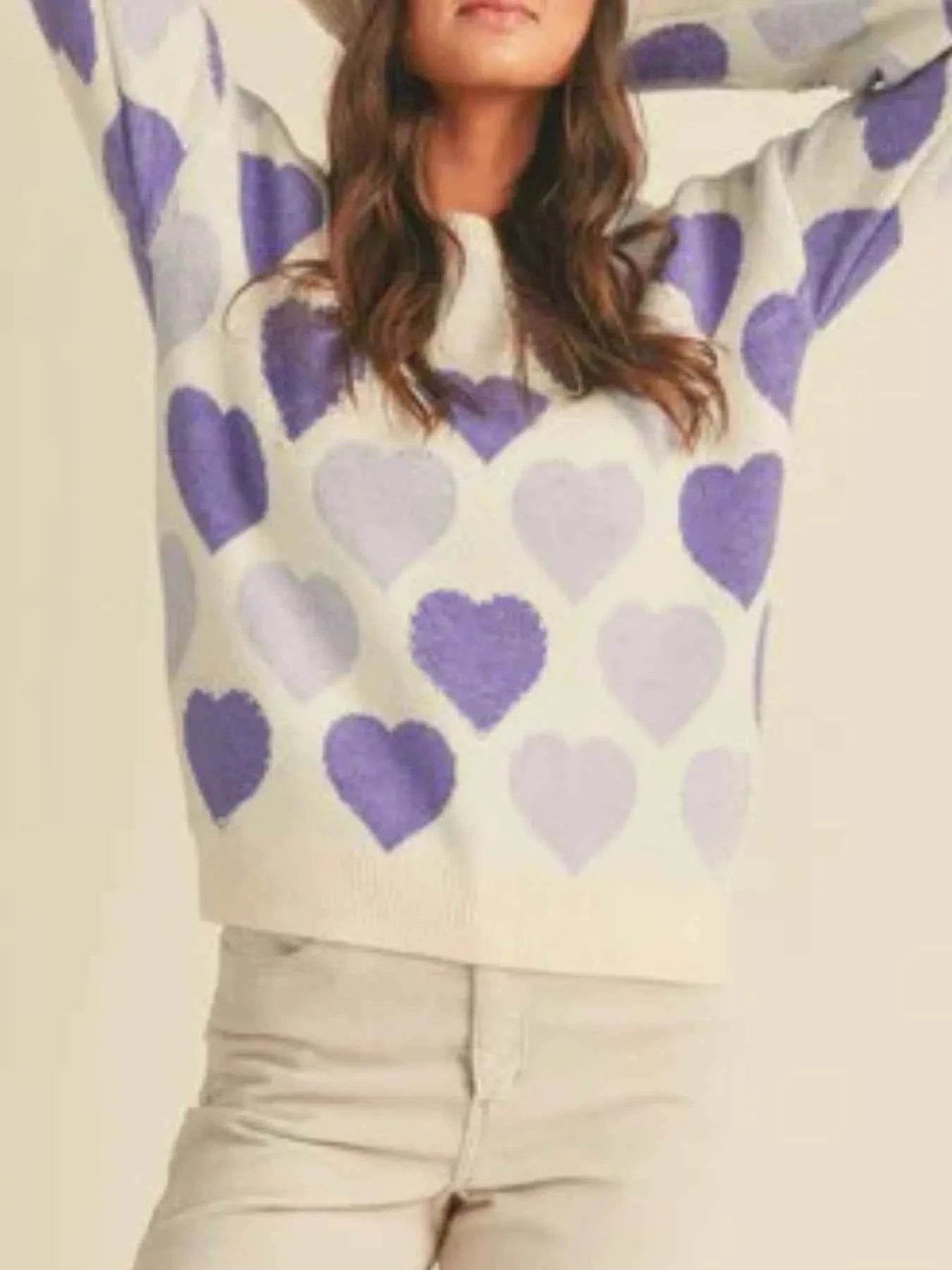 Heart Ribbed Hem Long Sleeve Sweater b4bab6e0-38f4-4058-b89f-43738aad97c4-Max-Origin