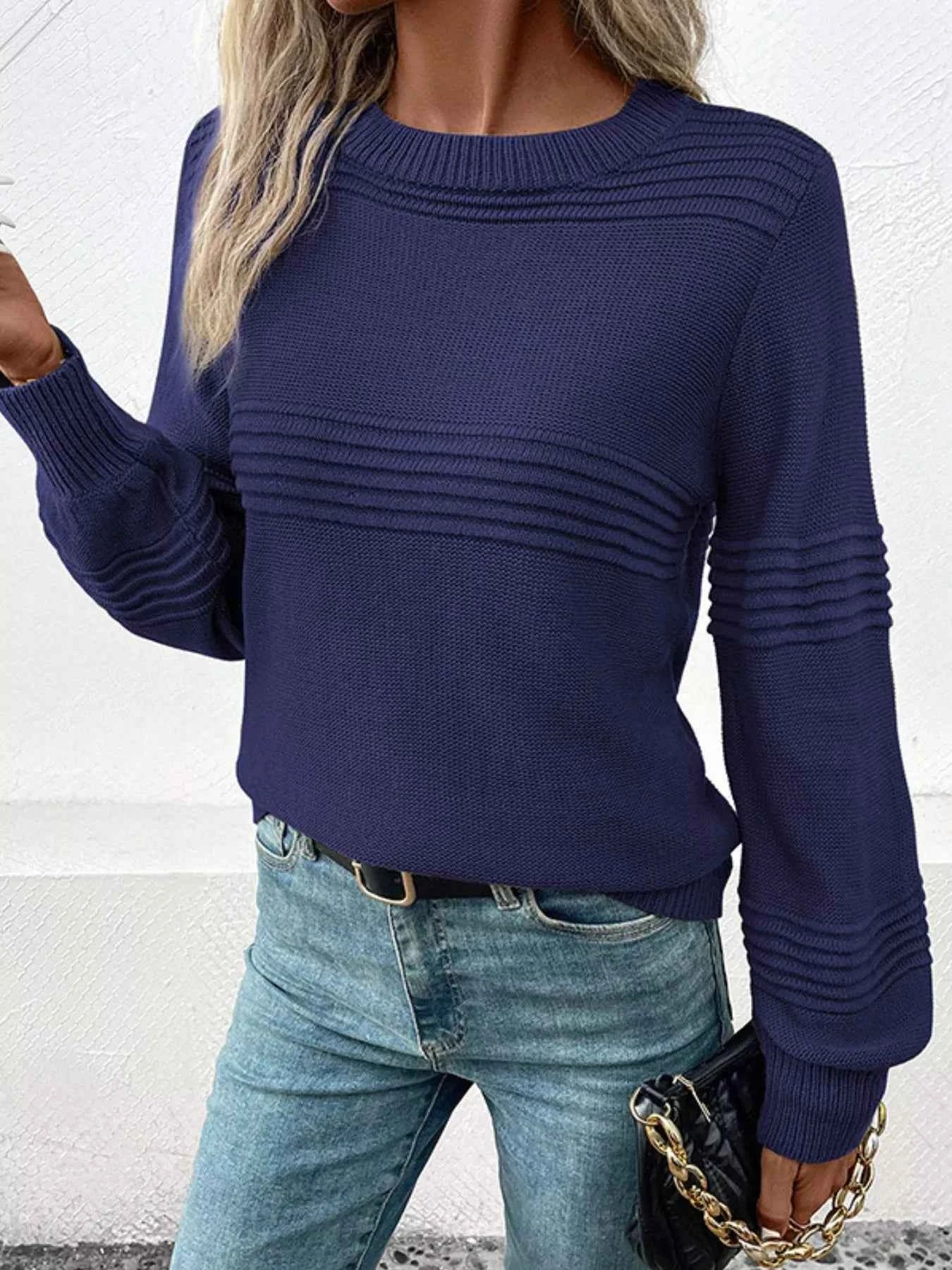 Round Neck Long Sleeve Sweater b4f06169-c19f-48c1-8e06-c1aa8c665ce9-Max-Origin