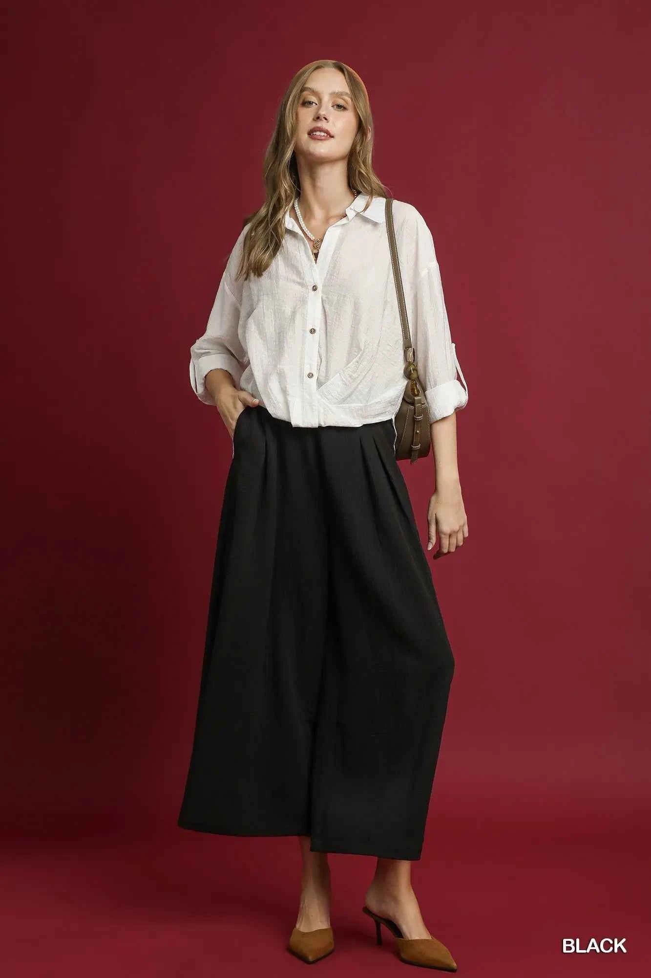 Umgee Elastic Waist Wide Leg Pants Black b4f48d27-addb-4954-9080-89661868625a-Max-Origin