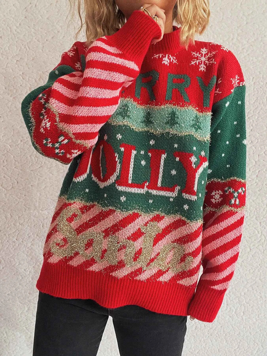 Christmas Letter Round Neck Long Sleeve Sweater b4f504a285b1415a9eabde1ead10c407-Max-Origin