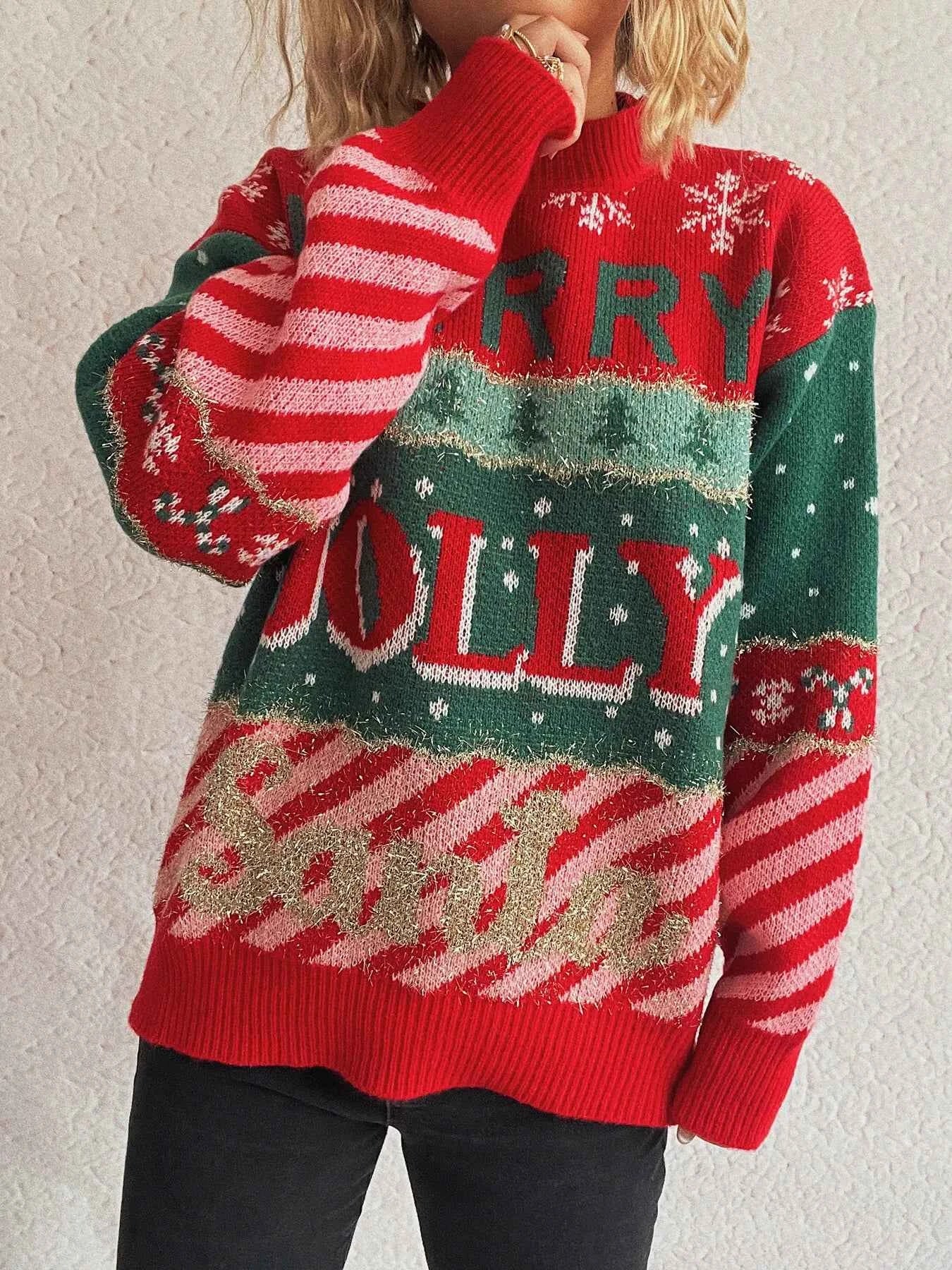 Christmas Letter Round Neck Long Sleeve Sweater b4f504a285b1415a9eabde1ead10c407-Max-Origin