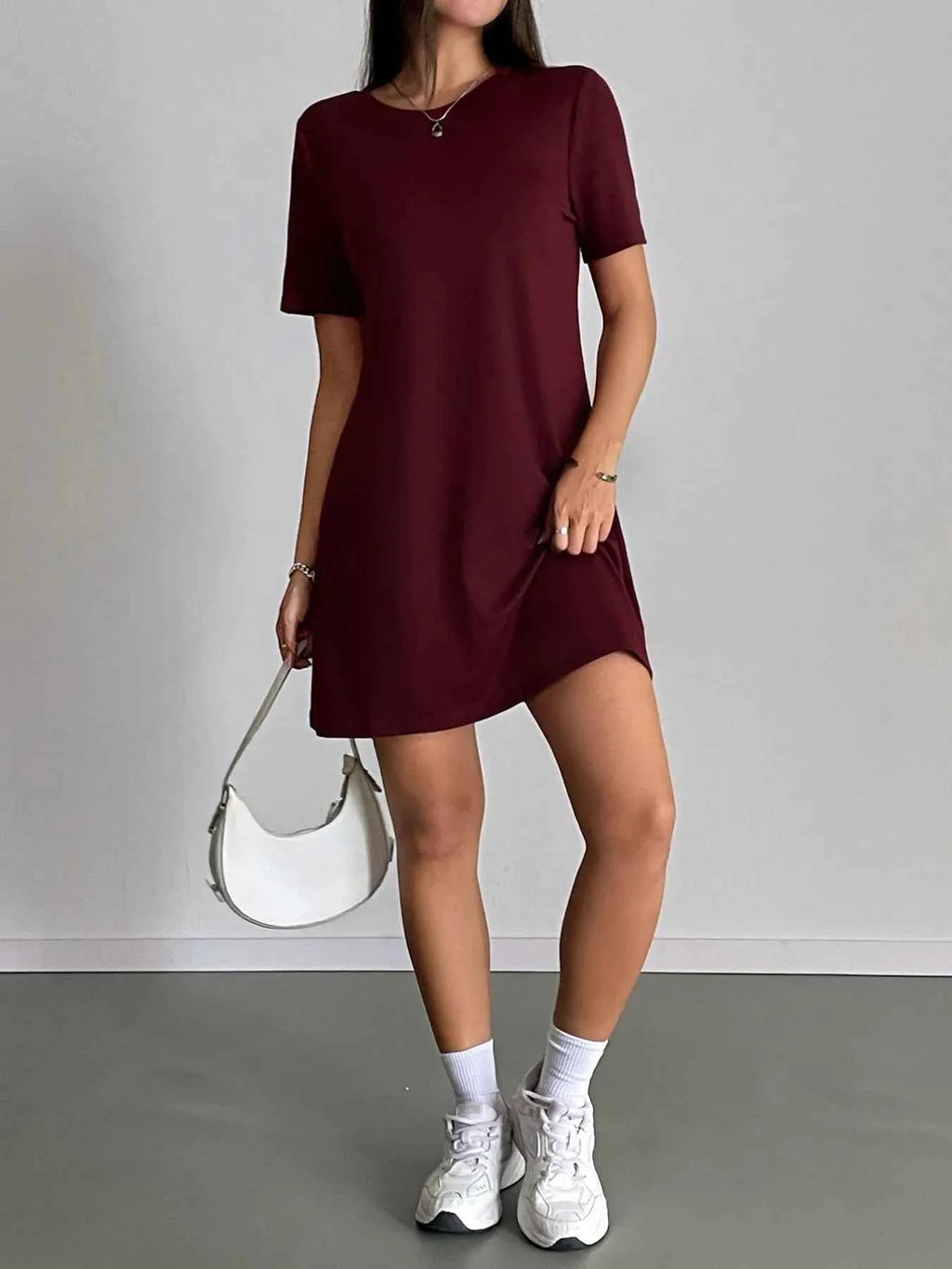Round Neck Short Sleeve T-Shirt Dress b515d7cd-e344-45b0-bc87-f643ca0624cf-Max-Origin