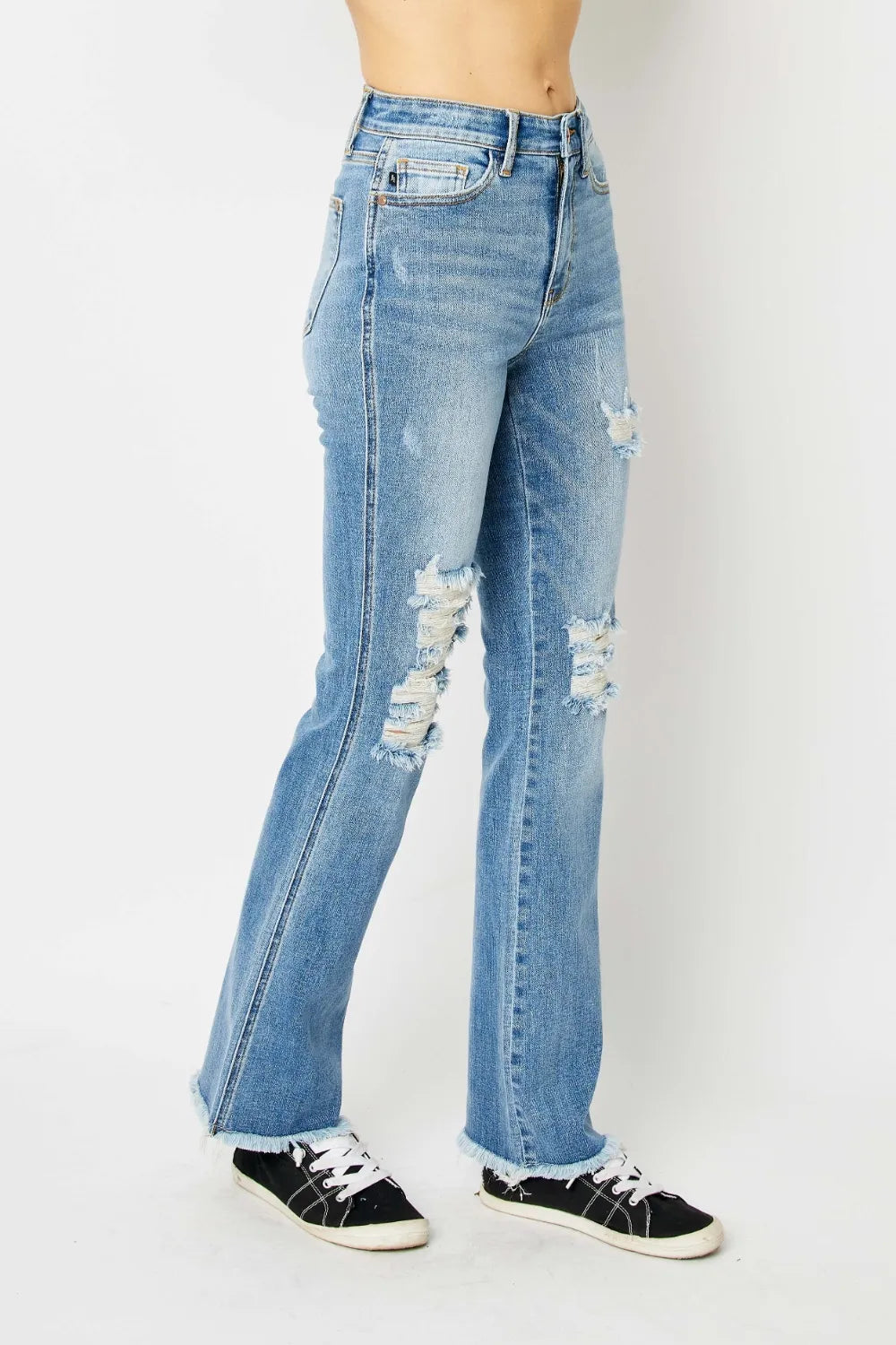 Judy Blue Full Size Distressed Raw Hem Bootcut Jeans b521fc32-1105-4c5a-8d5e-d6c49d9e6070-Max