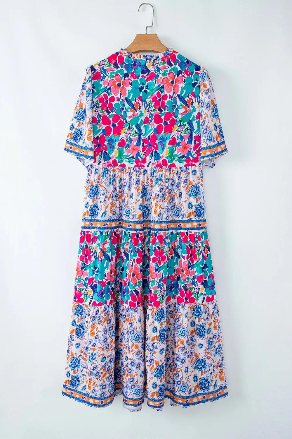 Mixed Floral Print Tie Neck Short Sleeve Dress b55aa95c-8f52-464f-b722-84aadb66e9bb-Max