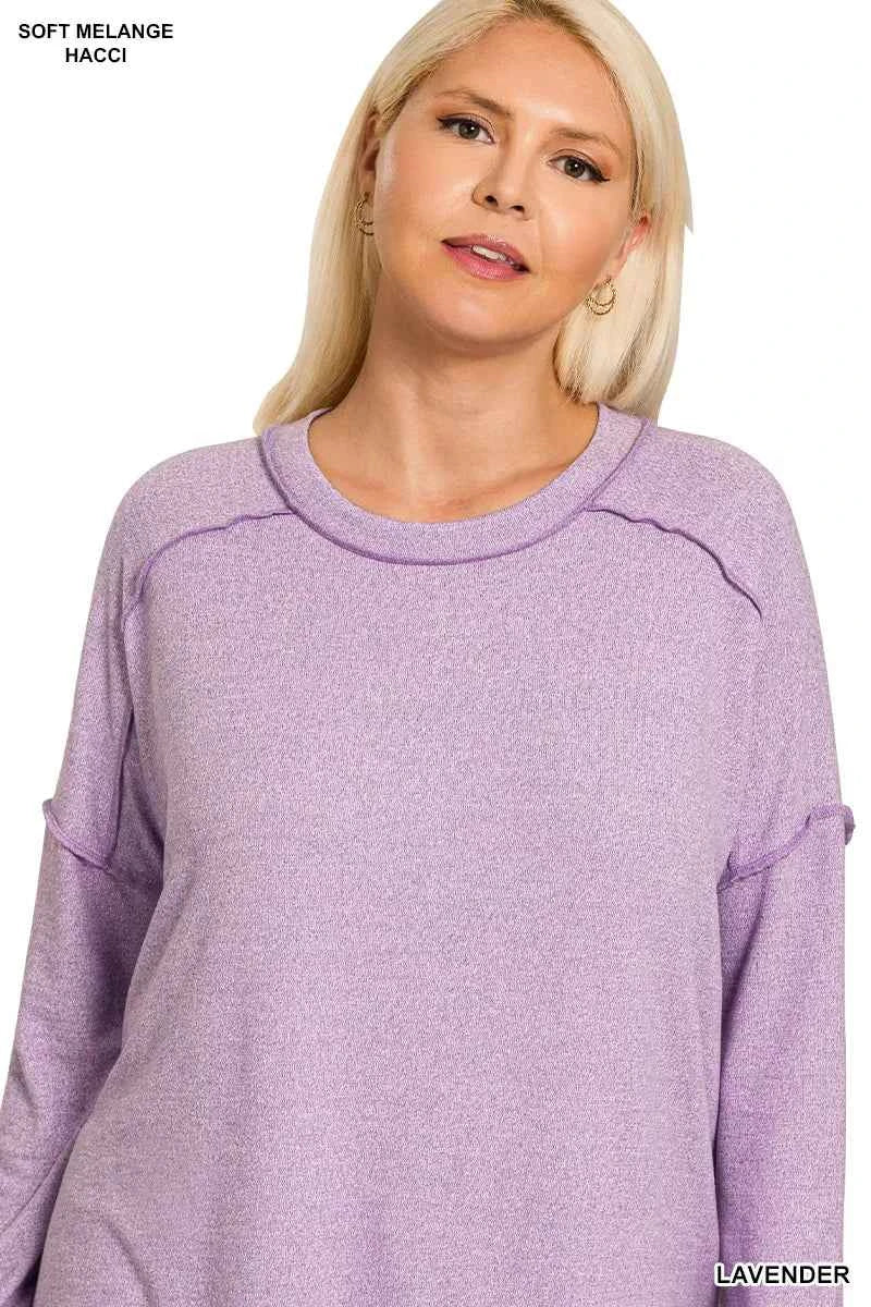 Zenana Full Size Melange Hacci Exposed Seam Hi-low Tee Plus Size b55d98c2-f204-4556-ae9a-a040069213d9-Max-Origin