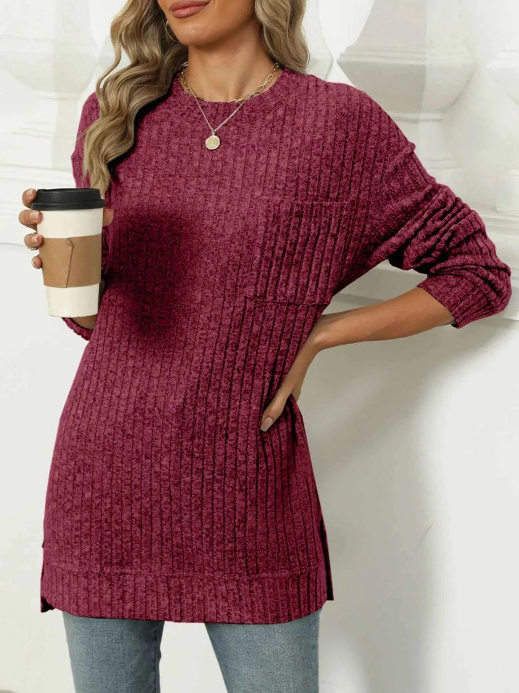 Ribbed Knit Round Neck Sweater b580eade-e6a9-47aa-a8df-2f4a294c99d4-Max-Origin